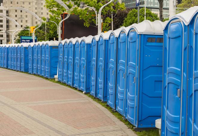 hygienic and sanitized portable restrooms for use at a charity race or marathon in Forest Park